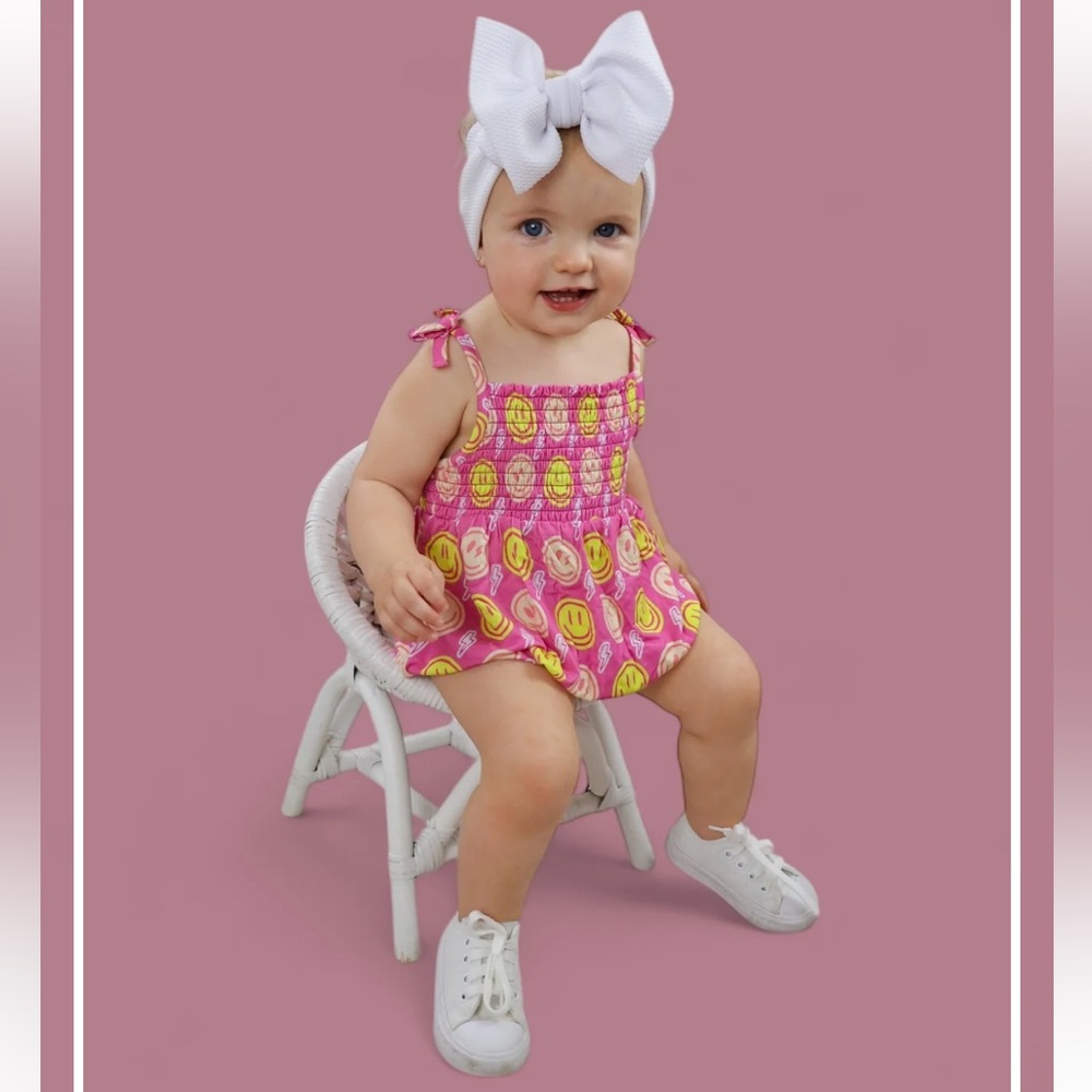 Dream Big Little Co Pink Yellow Radiant Smiles Bamboo Bubble Romper 18-24mos NWT